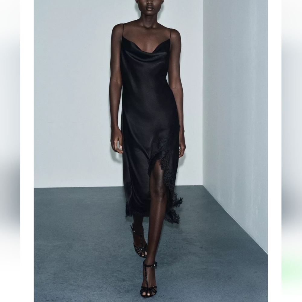 ZARA ASYMMETRIC LACE DRESS BLACK - Picture 10 of 12